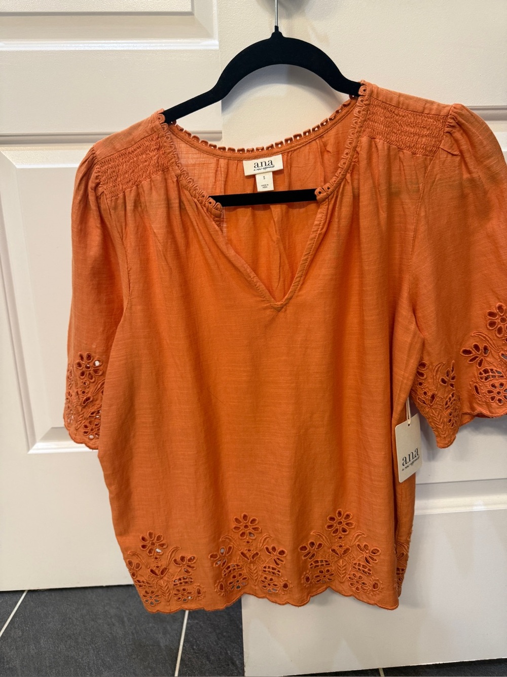 a.n.a Embroidered Orange Peasant Top